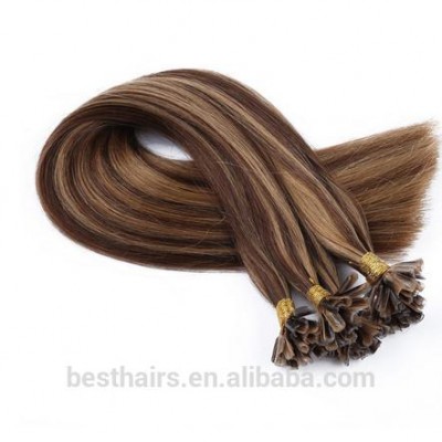 Piano Color Nail Tip Hair Remy Human Hair Pre-Bonded Hairs